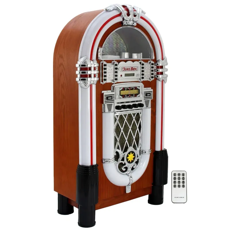 Retro Jukebox im 50er-Jahre-Stil | CD, Bluetooth, Radio, USB/AUX | LED-Lichteffekte, Fernbedienung