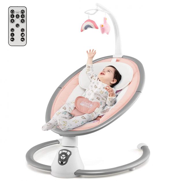 Elektrische Babyschaukel Babywippe mit 5 Schaukelstufen 65,5 x 71,5 x 76 cm Rosa