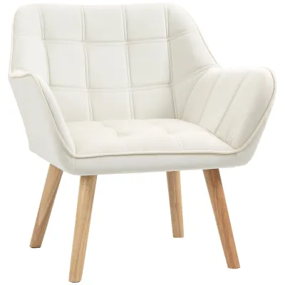 Polstersessel im Skandi‑Design, Samtoptik, Cremeweiss – Kautschukholzbeine, 67L x 61,5B x 71H cm, 120 kg