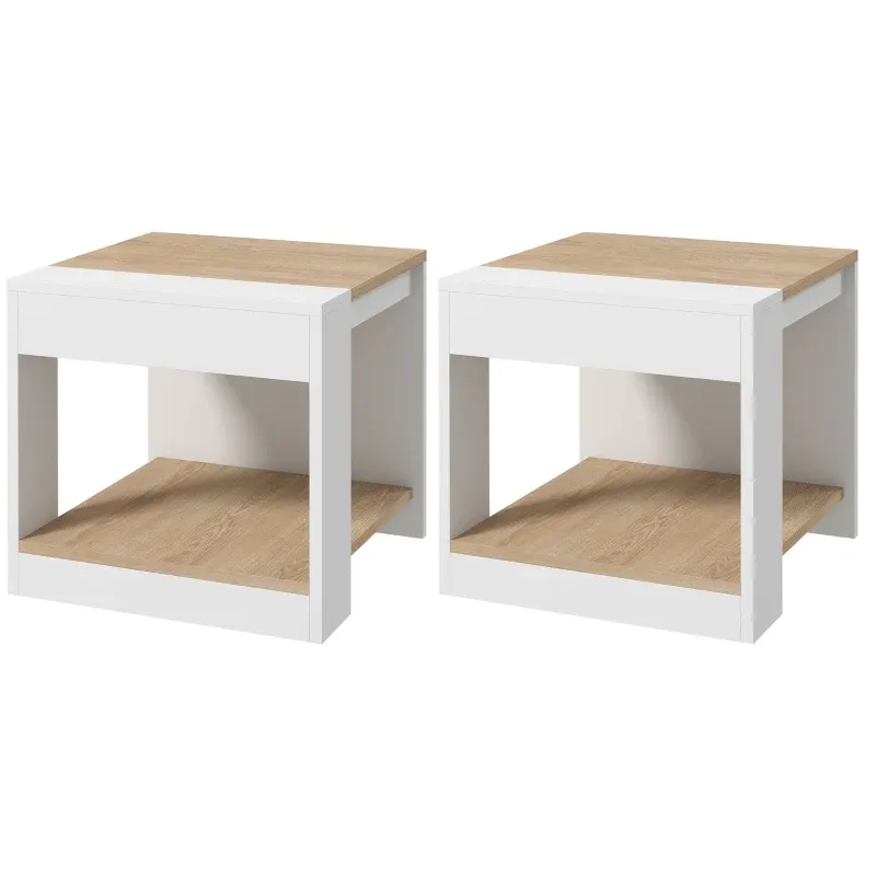 2er Set Beistelltisch Sofatisch Nachttisch 40 x 40 x 45 cm - weiss und natur