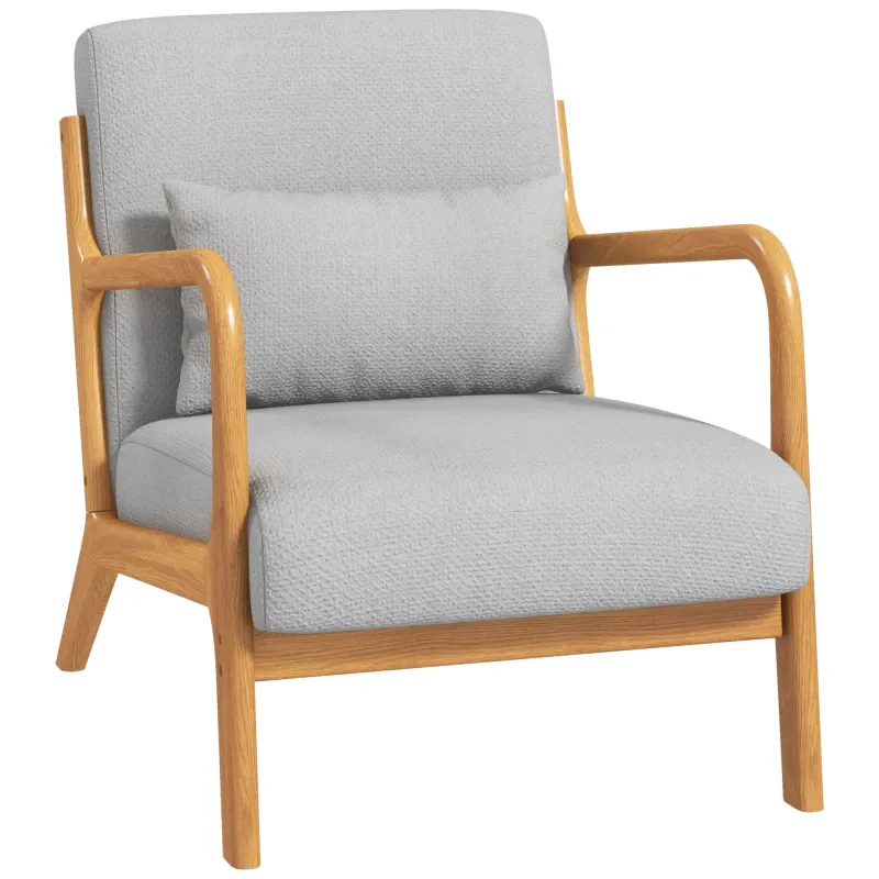 Lounge‑Sessel, Kautschukholzgestell, hellgrauer Samt – tiefe Sitzfläche, 3 Kissen, 61L x 78B x 76H cm, 120 kg