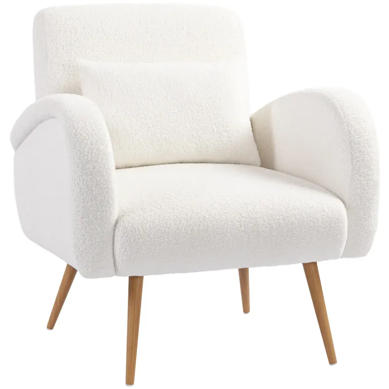 Polstersessel mit Fleece‑Bezug, Lendenkissen &amp; Metallbeinen, Cremeweiss – 77B x 77T x 83H cm, 120 kg