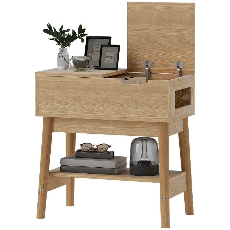 Beistelltisch Couchtisch Nachttisch schmal mit klappbarer Platte und offenem Regal Eichenholzmaserung