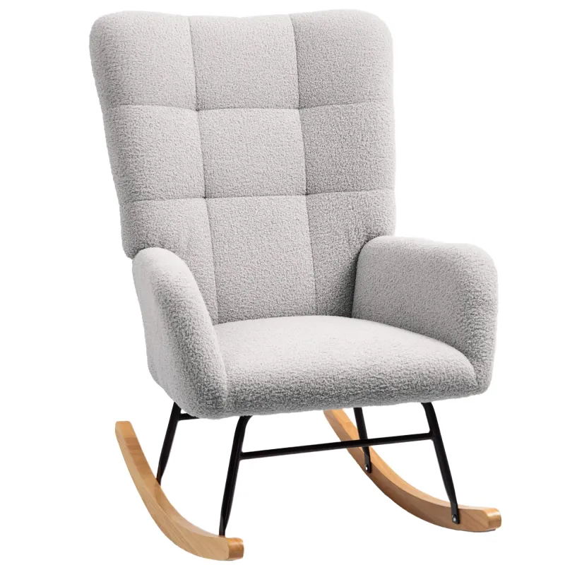 Schaukelstuhl, kuscheliger Bezug, dick gepolstert, rutschfest, Hellgrau – 70B x 94T x 100H cm, 120 kg