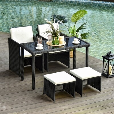 Polyrattan Sitzgruppe 11 tlg. mit Kissen Schwarz
