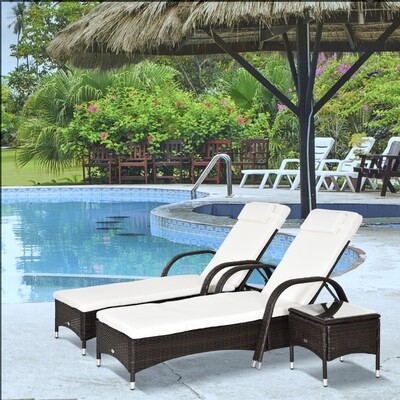 3er Set Sonnenliege + Tisch Gartenmöbel Wicker Polyrattan Braun