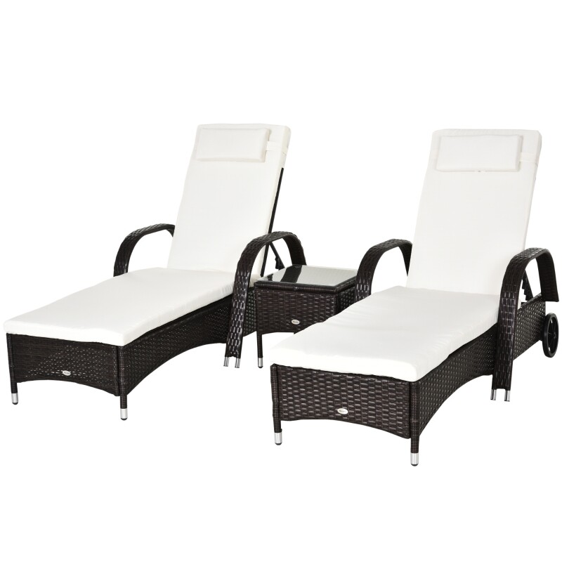 3er Set Sonnenliege + Tisch Gartenmöbel Wicker Polyrattan Braun