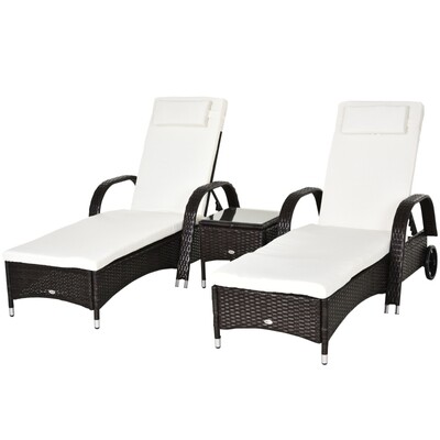 3er Set Sonnenliege + Tisch Gartenmöbel Wicker Polyrattan Braun 3er Set Sonnenliege + Tisch Gartenmöbel Wicker Polyrattan Braun