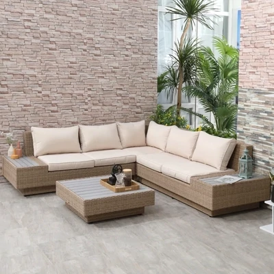4 tlg. Luxus Polyrattan Gartengarnitur Garten-Set inkl. Seitentisch
