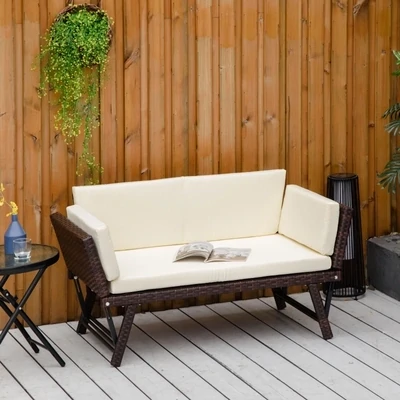 2er Gartensofa Gartenbank Gartenliege Rattan Braun