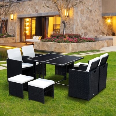 9 tlg. Polyrattan Gartenmöbel Rattan Gartenset Schwarz
