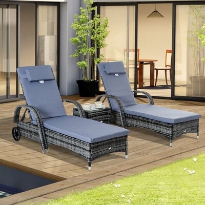 3er-Set Sonnenliege Gartenliege Tisch Polyrattan