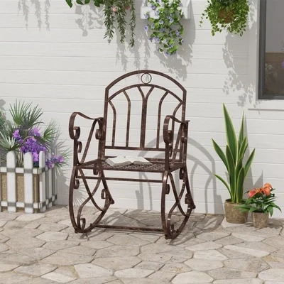 Schaukelstuhl Gartenstuhl, Vintage-Design, 61 x 79 x 90 cm, Braun + Schwarz