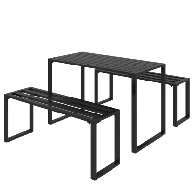 Outdoor Möbelset Festgarnitur 3-tlg. Sitzgruppe Gartengarnitur 1 x Tisch 2 x Sitzbank Metall Schwarz 110 x 55 x 70 cm