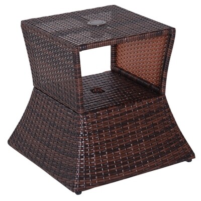 Rattan-Gartentisch Beistelltisch Sonnenschirmständer Gartenmöbel Terrasse Braun 54 x 54 x 55 cm