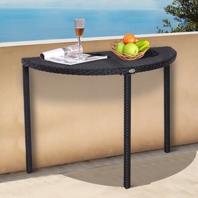 Balkontisch halbrund | Polyrattan & Metall | Schwarz