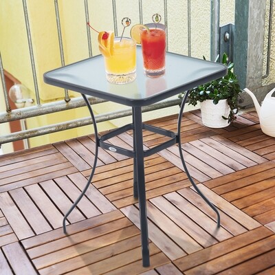 Gartentisch Bistrotisch | Glasplatte &amp; Metall | Schwarz
