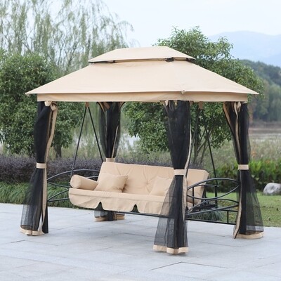 Luxus-Hollywoodschaukel mit Seitenwänden 3-Sitzer | Beige, 256 x 172 x 248 cm
