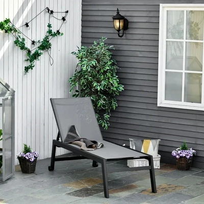 Sonnenliege, Gartenliege, 5-stufige Rückenlehne, Aluminium, Grau