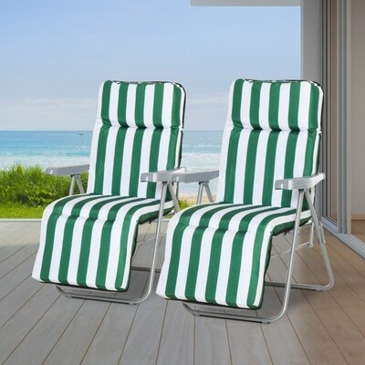 Gartenliegen, Sonnenliegen 2er-Set klappbar mit Auflagen 60 x 75 x 102 cm Stahl Grün+Weiss