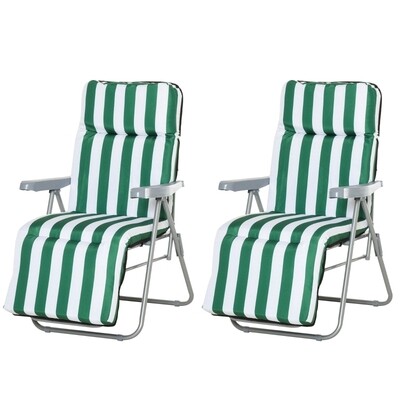 Gartenliegen, Sonnenliegen 2er-Set klappbar mit Auflagen 60 x 75 x 102 cm Stahl Grün+Weiss