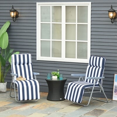 2 x Klappstühle Gartenstuhl Sonnenliege Armlehne klappbar 5 Positionen Auflage Blau 60 x 75 x 102 cm