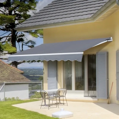 Sonnenstore Alu Gelenkarm Markise 4m x 3m Sonnenschutz grau