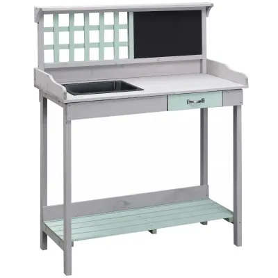 Pflanztisch Gärtnertisch Gartentisch Blumentisch mit Schublade und Wanne für den Garten Tannenholz Mintgrün + Grau 92 x 42,5 x 119,5 cm Pflanztisch Gärtnertisch Gartentisch Blumentisch mit Schublade und Wanne für den Garten Tannenholz Mintgrün + Grau 92 x 42,5 x 119,5 cm