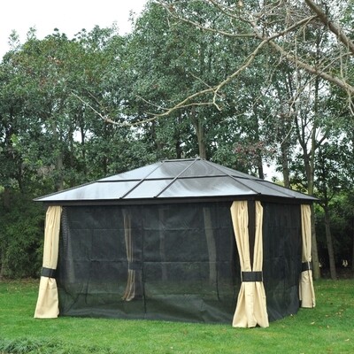 Luxus Pavillon Alu mit lichtdurchlässigem PC Dach Partyzelt Gartenzelt 430 x 360 x 265 cm