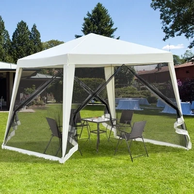 Gartenpavillon Pavillon Festzelt Partyzelt wetterfest Zelt mit Moskitonetz Beige 3 x 3 m