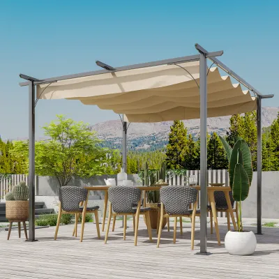 Cabrio-Pavillon 3 x 3 x 2,3 m Pergola wasserdicht mit Schiebedach Beige