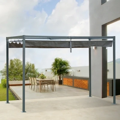 Pergola 3x2m, Terrassendachung, Gartenpavillon mit verstellbares Dach, für Terrasse und Garten, Grau