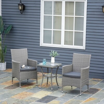 Gartensitzgruppe 3-tlg. mit Beistelltisch Polyrattan Grau