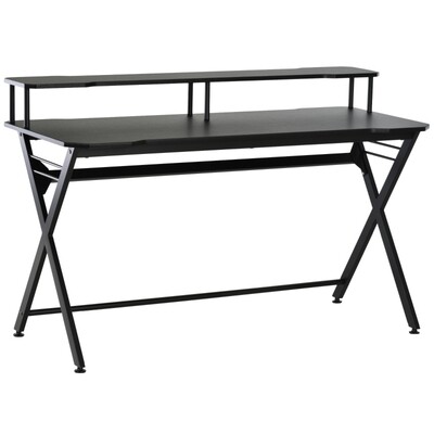 Gaming-Tisch Schreibtisch mit Kopfhörerhaken Computertisch Stahl + MDF Schwarz