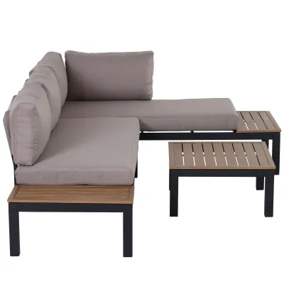 Gartenmöbel-Set für 3 Personen mit Beistelltisch, Sofa mit Kissen, Outdoor, Aluminium, 164 x 74 x 69 cm