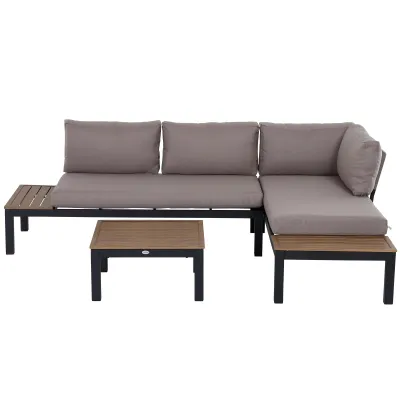 Gartenmöbel-Set für 3 Personen mit Beistelltisch, Sofa mit Kissen, Outdoor, Aluminium, 164 x 74 x 69 cm