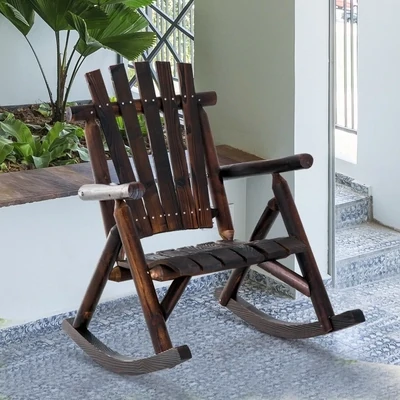 Adirondack-Schaukelstuhl mit Armlehne, Wetterfest, Massivholz geflammt, 97 x 69 x 93cm