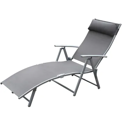 Sonnenliege klappbar, Strandliege, Kissen, 7-Fach verstellbar, 165 kg, Grau
