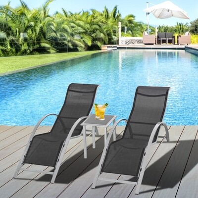 3-tlg. Gartenliege mit Tisch Gartentischset Grau