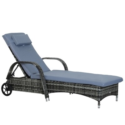 Mobile Gartenliege Sonnenliege mit Kissen, Polyrattan+Metall Mobile Gartenliege Sonnenliege mit Kissen, Polyrattan+Metall