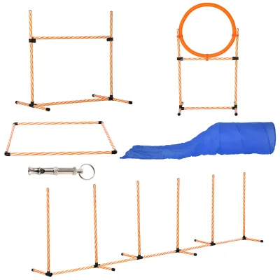 Agility Set Hunde 5-tlg. – Tunnel, Stangen, Ring, Pfeife, Orange/Weiss Agility Set Hunde 5-tlg. – Tunnel, Stangen, Ring, Pfeife, Orange/Weiss