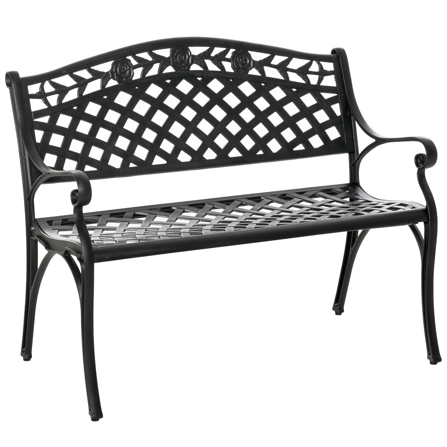 Gartenbank 2-Sitzer Alu Metall Landhausstil 102,5x61x84 cm | Schwarz