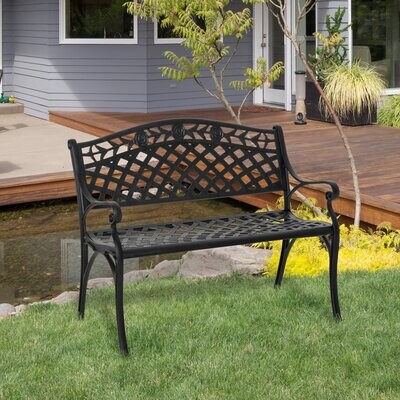 Gartenbank 2-Sitzer Alu Metall Landhausstil 102,5x61x84 cm | Schwarz