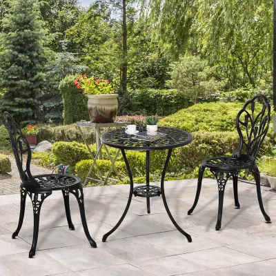 Sitzgruppe 3-teilige Essgruppe Gartenmöbel-Set 1 Tisch+2 Stühle Alu Schwarz