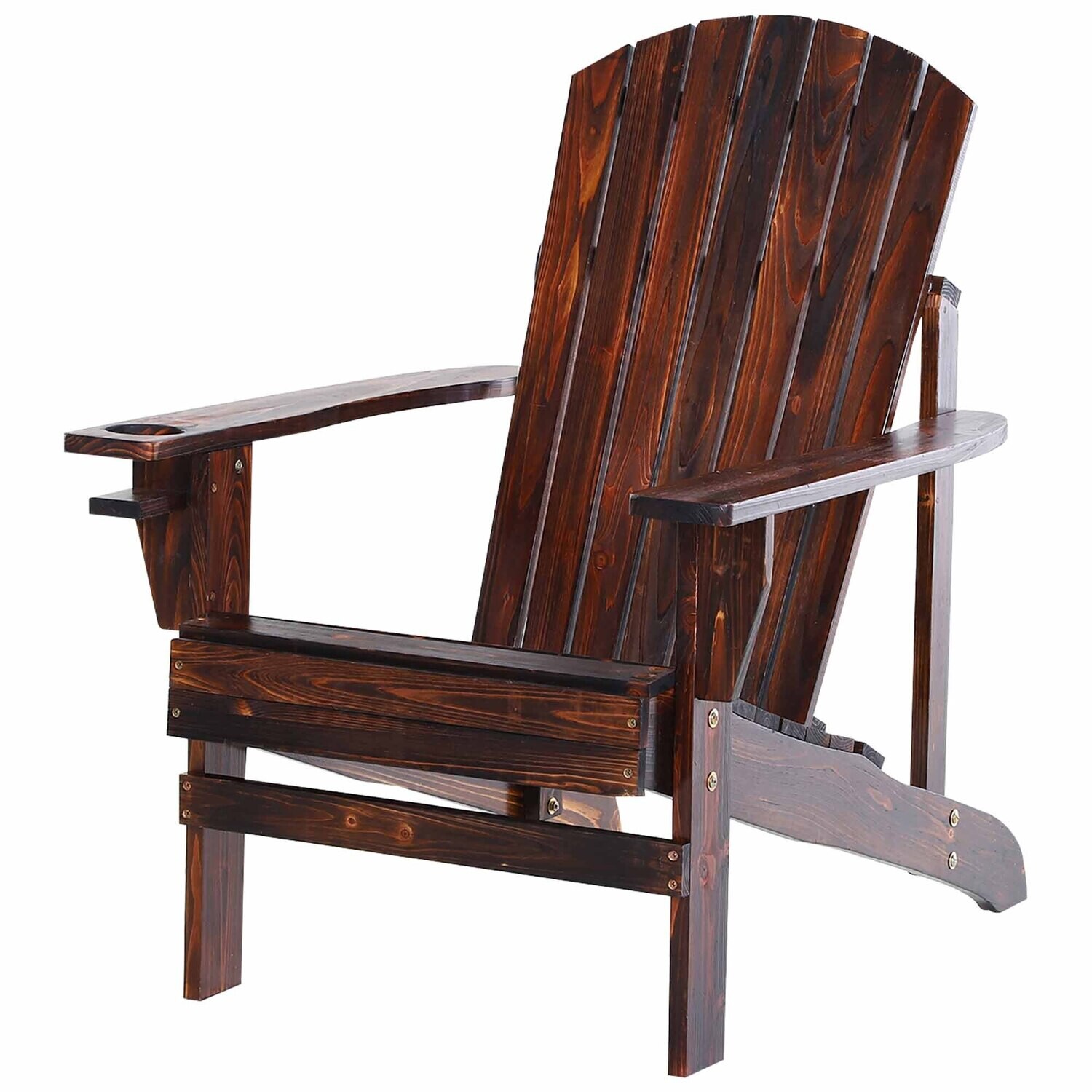 Adirondack-Gartenstuhl mit Becherhalter Gartenliege Balkonstuhl Massivholz geflammt 72,5 x 97 x 93 cm Adirondack-Gartenstuhl mit Becherhalter Gartenliege Balkonstuhl Massivholz geflammt 72,5 x 97 x 93 cm