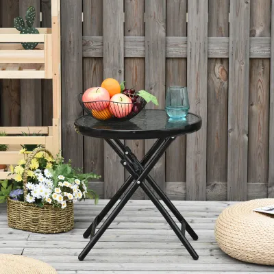 Gartentisch Bistrotisch klappbar | Glasplatte & Metall | Schwarz