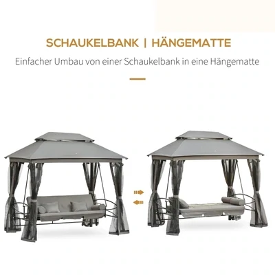 Luxus-Hollywoodschaukel mit Moskitonetz 3-Sitzer Grau 256 x 172 x 248 cm