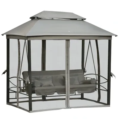 Luxus-Hollywoodschaukel mit Moskitonetz 3-Sitzer Grau 256 x 172 x 248 cm Luxus-Hollywoodschaukel mit Moskitonetz 3-Sitzer Grau 256 x 172 x 248 cm