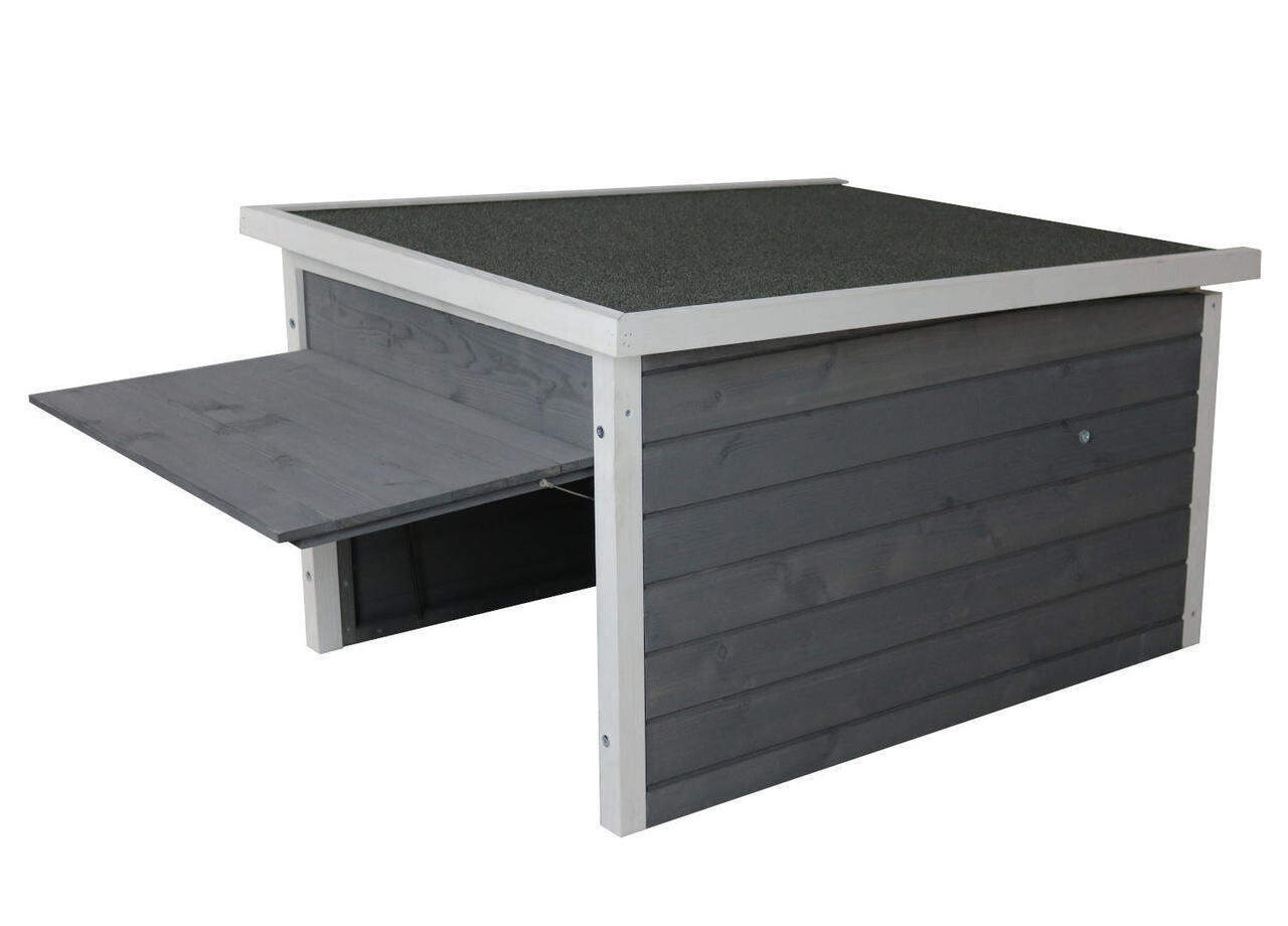 Rasenroboter-Garage, Rasenmäher Haus für selbstfahrende Rasenmähroboter, Holz grau-weiss - Automatische Klappe