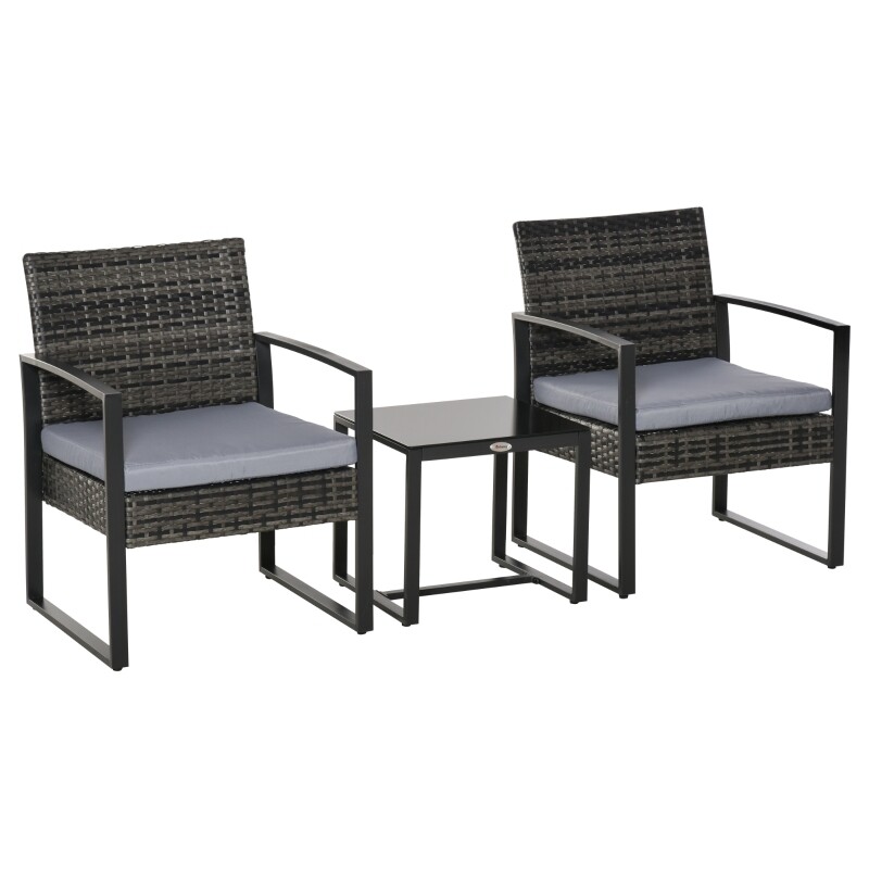 Rattan Gartenmöbel Set 2 Personen | Polyrattan &amp; Kissen | Grau